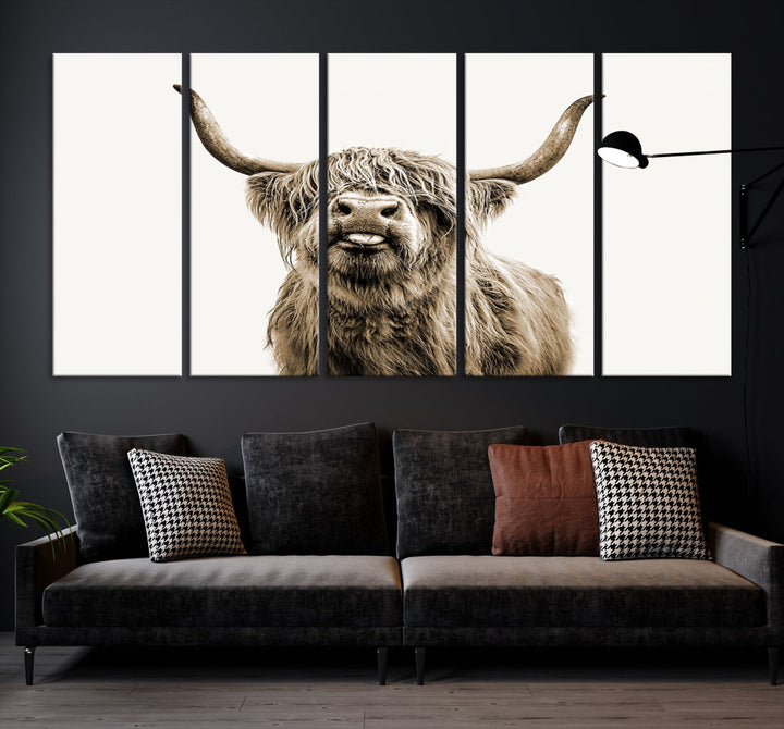 Highland Cow Canvas Wall Art Farmhouse Decor Cow Black White Print Rustic Wall Decor Animals Painting Scottish Cow Wall