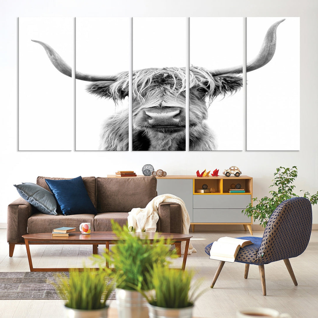 Highland Cow Canvas Wall Art Farmhouse Decor Cow Black White Print Rustic Wall Decor Animals Painting Scottish Cow Wall