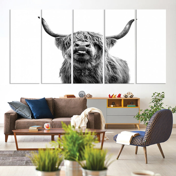 Highland Cow Canvas Wall Art Farmhouse Decor Cow Black White Print Rustic Wall Decor Animals Painting Scottish Cow Wall