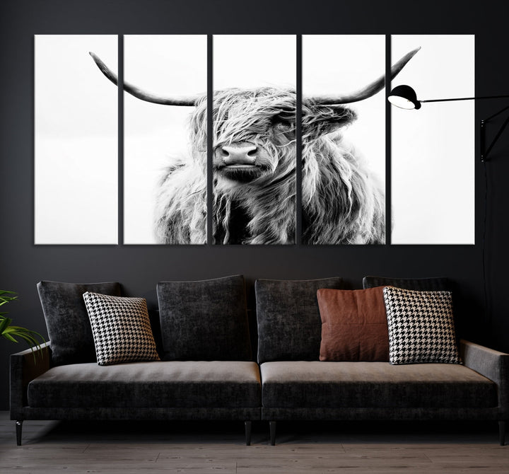 Highland Cow Canvas Wall Art Farmhouse Decor Cow Black White Print Rustic Wall Decor Animals Painting Scottish Cow Wall