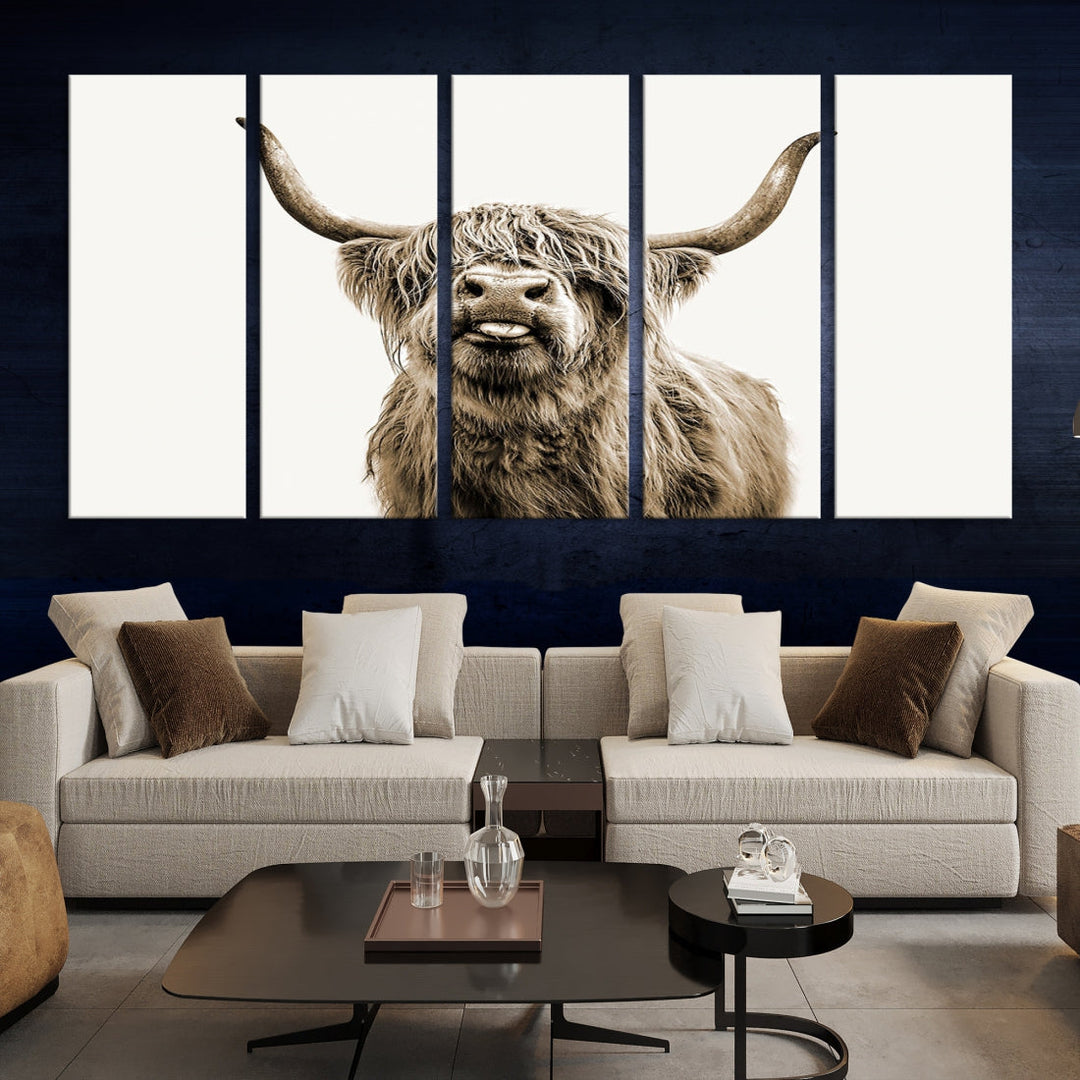 Highland Cow Canvas Wall Art Farmhouse Decor Cow Black White Print Rustic Wall Decor Animals Painting Scottish Cow Wall