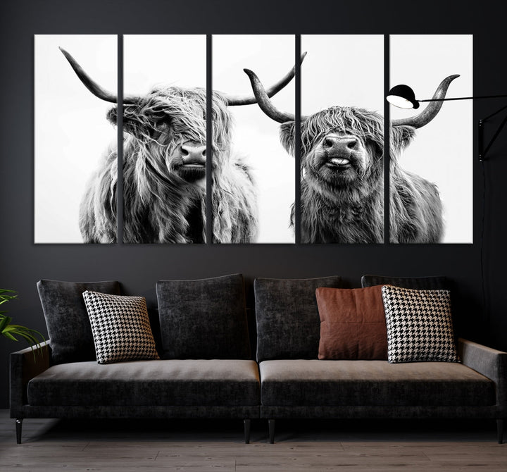 Highland Cow Canvas Wall Art Farmhouse Decor Cow Black White Print Rustic Wall Decor Animals Painting Scottish Cow Wall