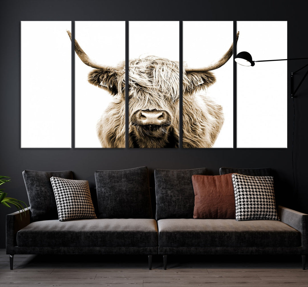 Highland Cow Canvas Wall Art Farmhouse Decor Cow Black White Print Rustic Wall Decor Animals Painting Scottish Cow Wall