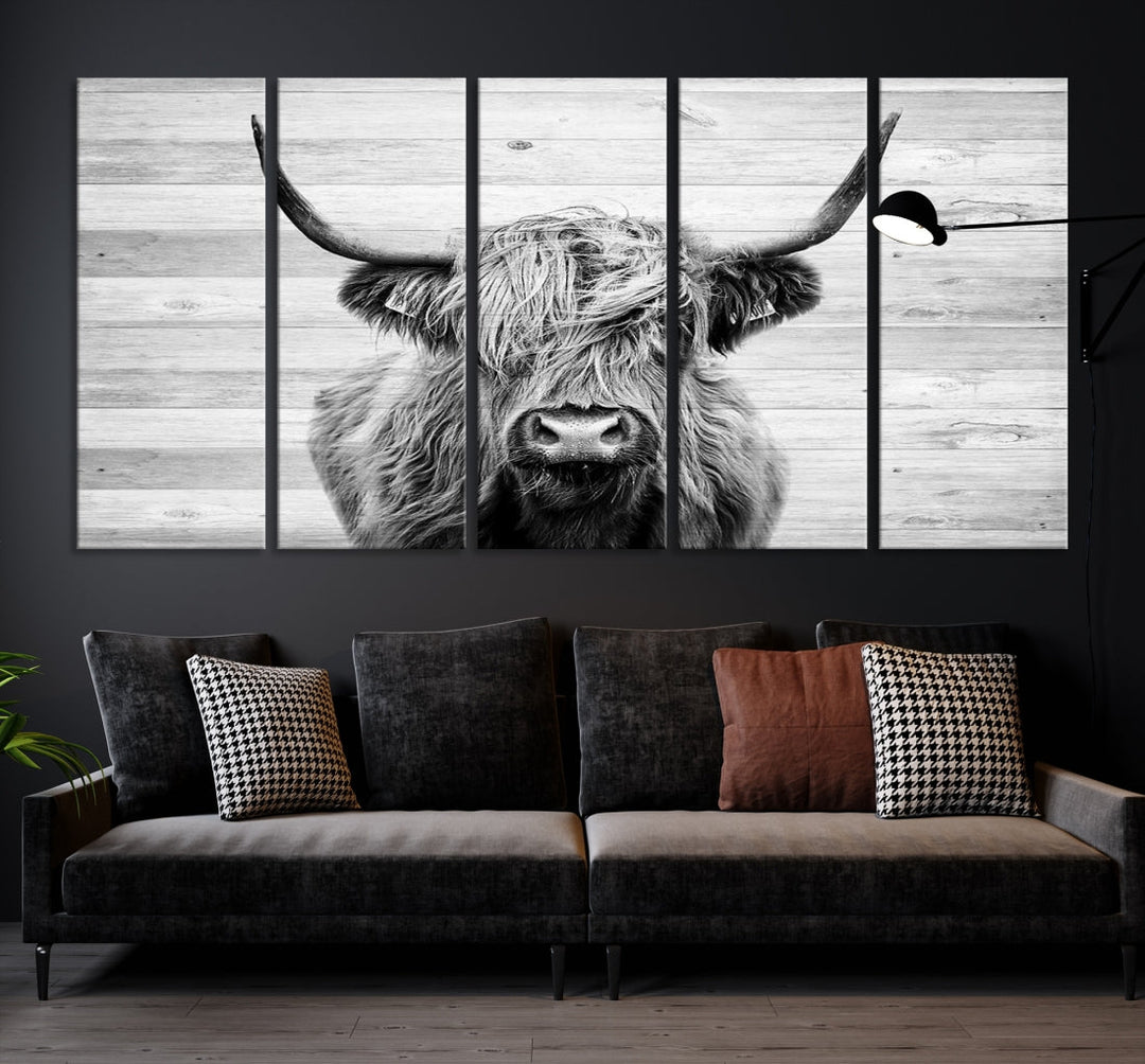 Highland Cow Canvas Wall Art Farmhouse Decor Cow Black White Print Rustic Wall Decor Animals Painting Scottish Cow Wall