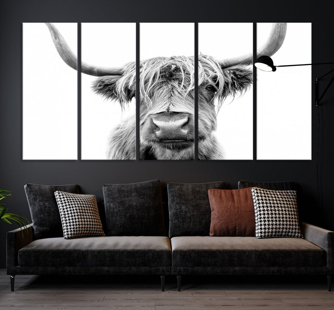 Highland Cow Canvas Wall Art Farmhouse Decor Cow Black White Print Rustic Wall Decor Animals Painting Scottish Cow Wall