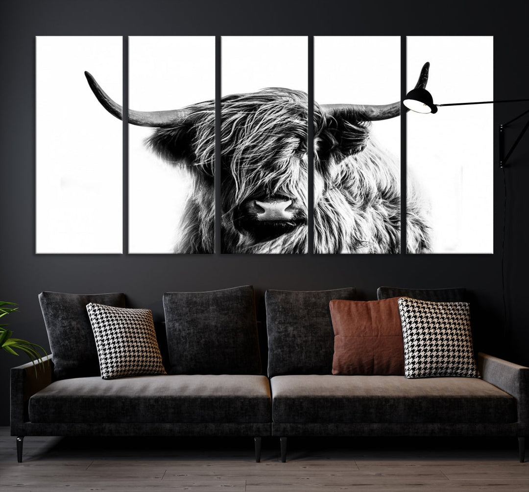 Highland Cow Canvas Wall Art Farmhouse Decor Cow Black White Print Rustic Wall Decor Animals Painting Scottish Cow Wall