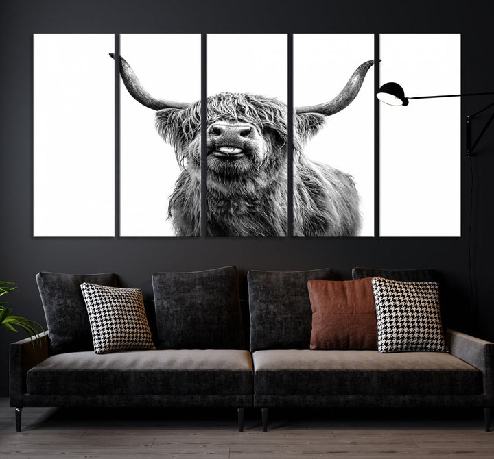 Highland Cow Canvas Wall Art Farmhouse Decor Cow Black White Print Rustic Wall Decor Animals Painting Scottish Cow Wall