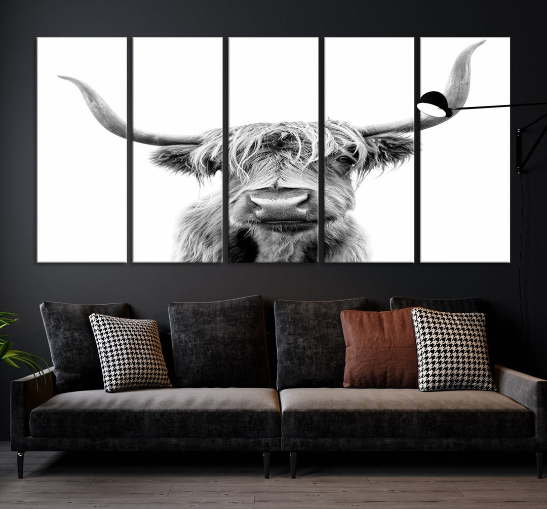 Highland Cow Canvas Wall Art Farmhouse Decor Cow Black White Print Rustic Wall Decor Animals Painting Scottish Cow Wall