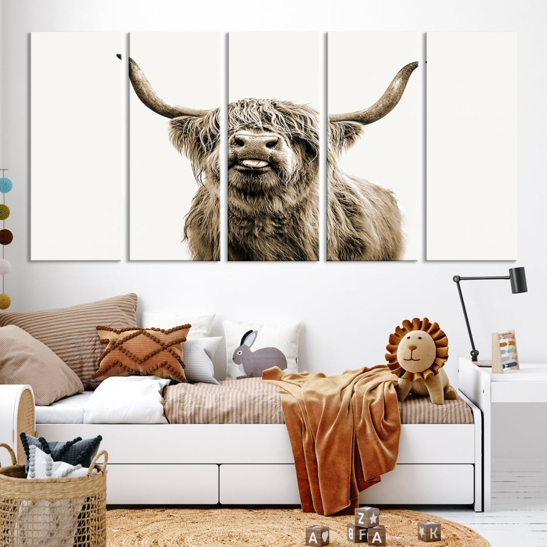 Highland Cow Canvas Wall Art Farmhouse Decor Cow Black White Print Rustic Wall Decor Animals Painting Scottish Cow Wall