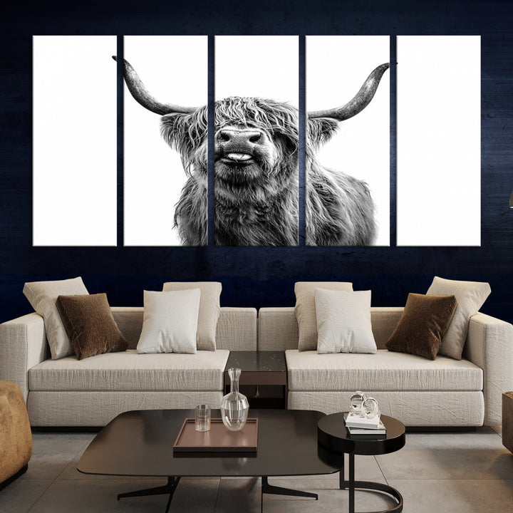 Highland Cow Canvas Wall Art Farmhouse Decor Cow Black White Print Rustic Wall Decor Animals Painting Scottish Cow Wall