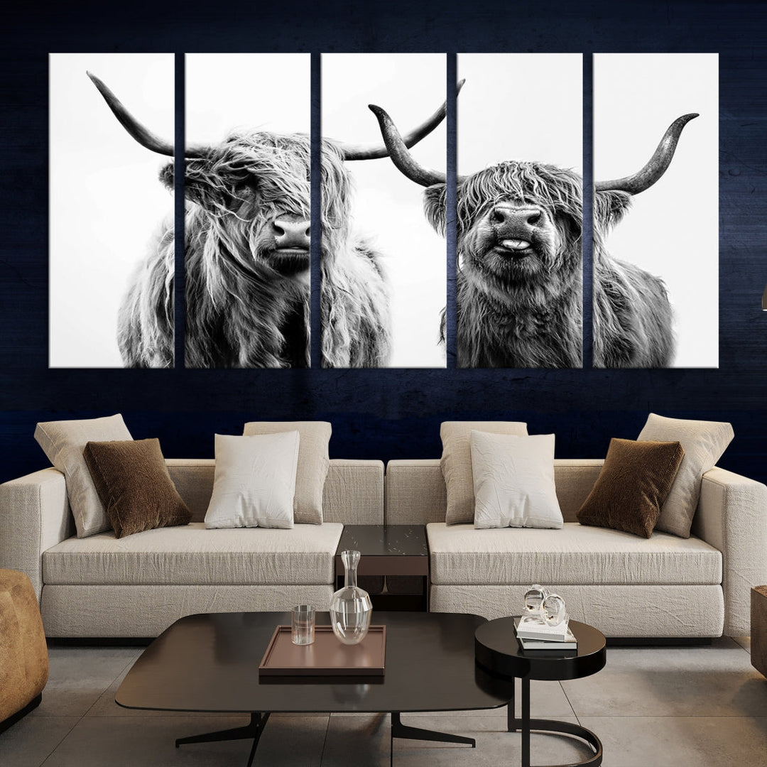 Highland Cow Canvas Wall Art Farmhouse Decor Cow Black White Print Rustic Wall Decor Animals Painting Scottish Cow Wall