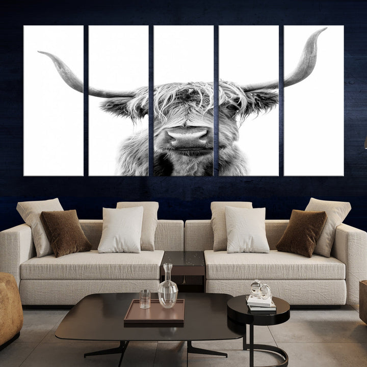 Highland Cow Canvas Wall Art Farmhouse Decor Cow Black White Print Rustic Wall Decor Animals Painting Scottish Cow Wall