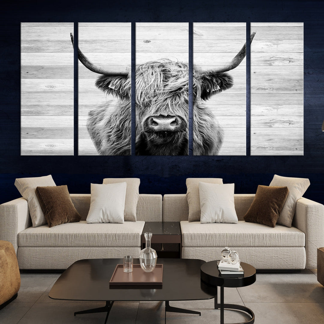 Highland Cow Canvas Wall Art Farmhouse Decor Cow Black White Print Rustic Wall Decor Animals Painting Scottish Cow Wall