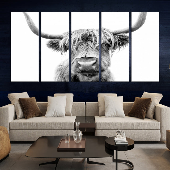 Highland Cow Canvas Wall Art Farmhouse Decor Cow Black White Print Rustic Wall Decor Animals Painting Scottish Cow Wall