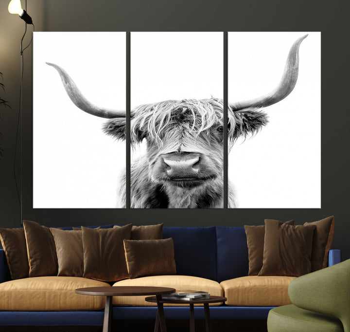 Highland Cow Canvas Wall Art Farmhouse Decor Cow Black White Print Rustic Wall Decor Animals Painting Scottish Cow Wall