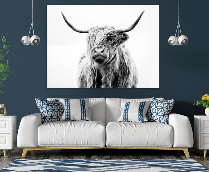 Highland Cow Canvas Wall Art Farmhouse Decor Cow Black White Print Rustic Wall Decor Animals Painting Scottish Cow Wall