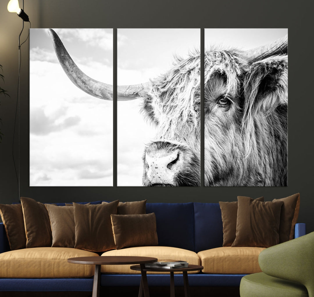 Highland Cow Canvas Wall Art Farmhouse Decor Cow Black White Print Rustic Wall Decor Animals Painting Scottish Cow Wall