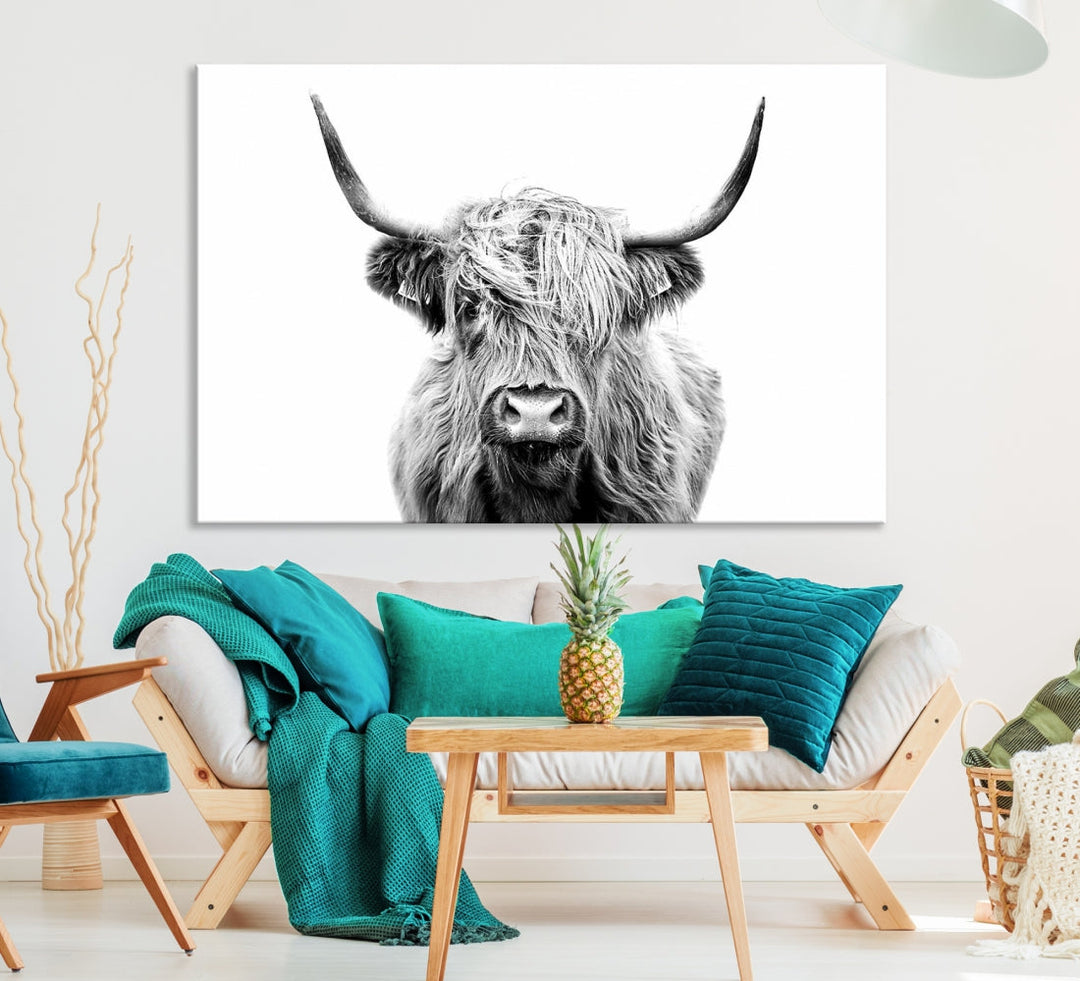 Highland Cow Canvas Wall Art Farmhouse Decor Cow Black White Print Rustic Wall Decor Animals Painting Scottish Cow Wall