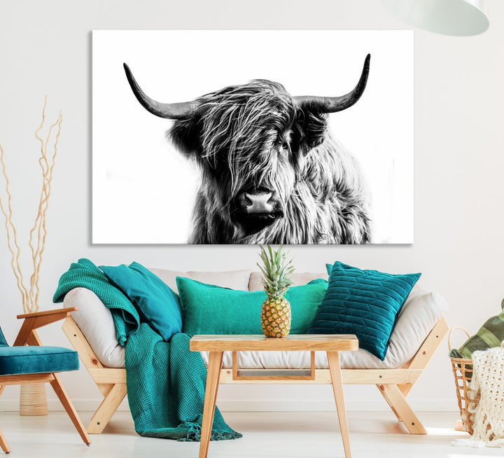 Highland Cow Canvas Wall Art Farmhouse Decor Cow Black White Print Rustic Wall Decor Animals Painting Scottish Cow Wall