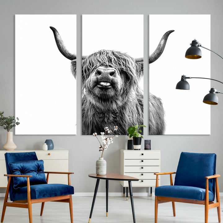 Highland Cow Canvas Wall Art Farmhouse Decor Cow Black White Print Rustic Wall Decor Animals Painting Scottish Cow Wall