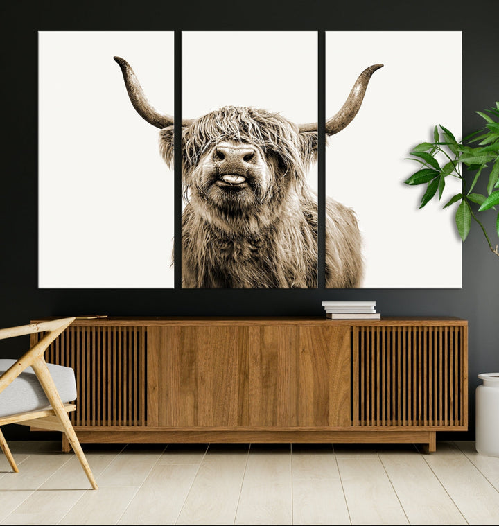 Highland Cow Canvas Wall Art Farmhouse Decor Cow Black White Print Rustic Wall Decor Animals Painting Scottish Cow Wall