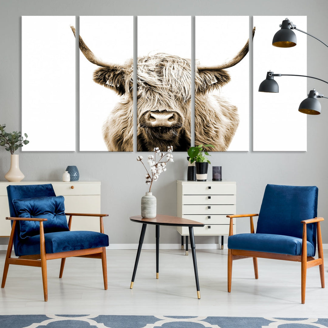 Highland Cow Canvas Wall Art Farmhouse Decor Cow Black White Print Rustic Wall Decor Animals Painting Scottish Cow Wall