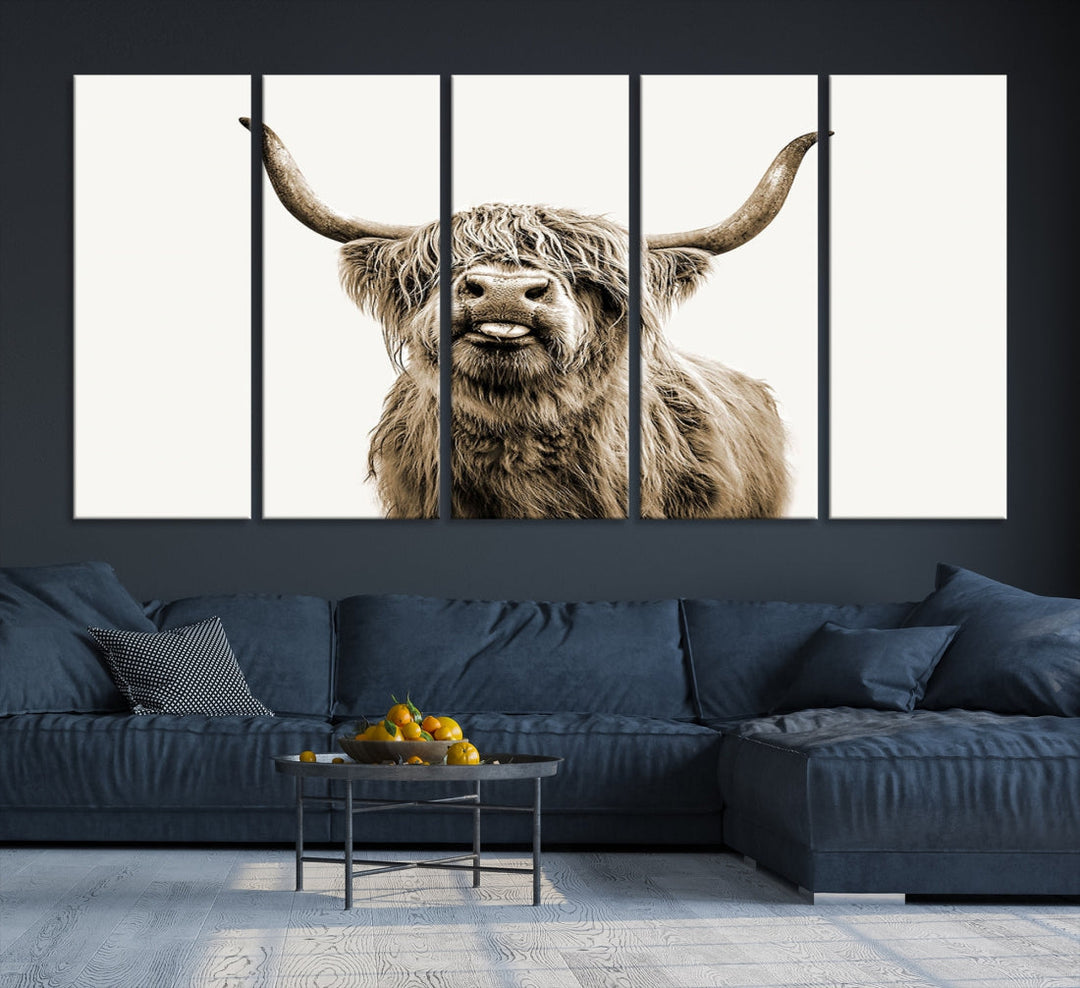 Highland Cow Canvas Wall Art Farmhouse Decor Cow Black White Print Rustic Wall Decor Animals Painting Scottish Cow Wall