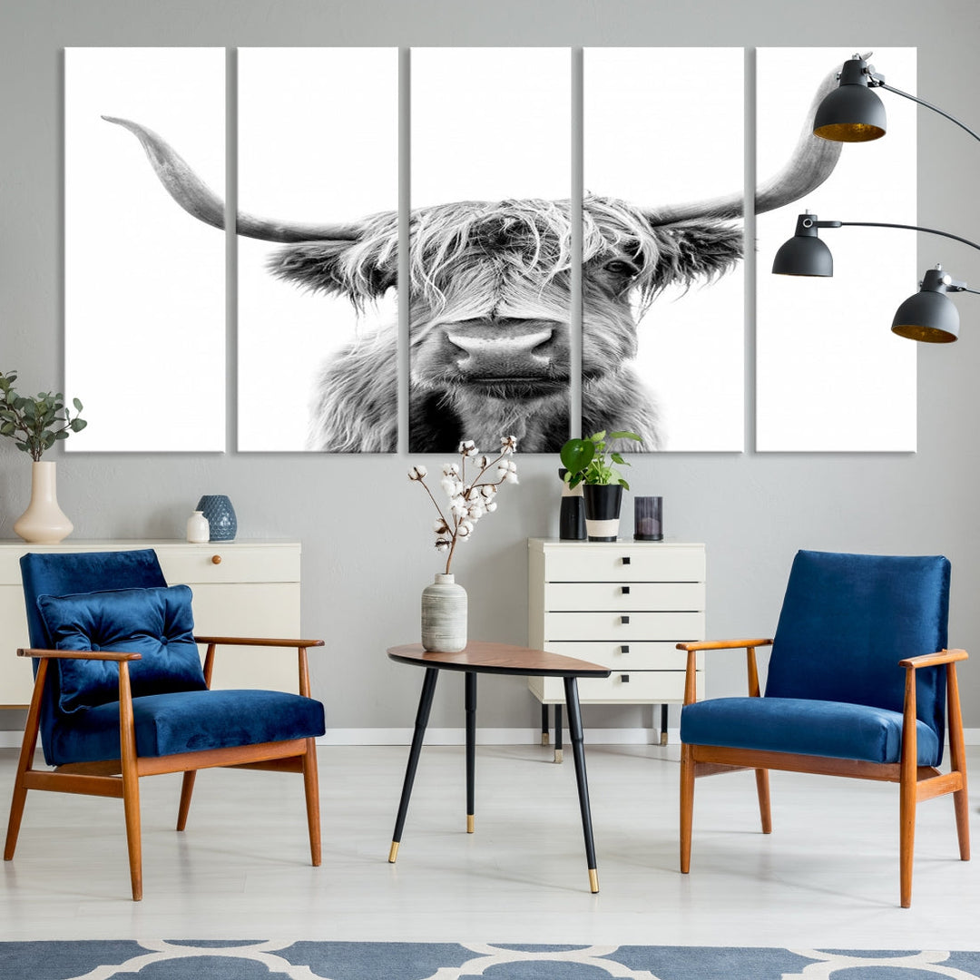 Highland Cow Canvas Wall Art Farmhouse Decor Cow Black White Print Rustic Wall Decor Animals Painting Scottish Cow Wall