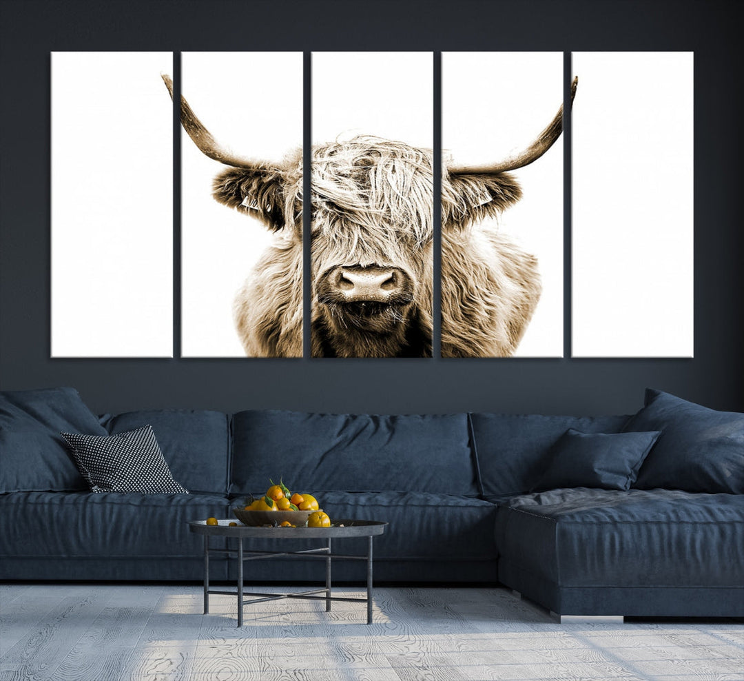 Highland Cow Canvas Wall Art Farmhouse Decor Cow Black White Print Rustic Wall Decor Animals Painting Scottish Cow Wall