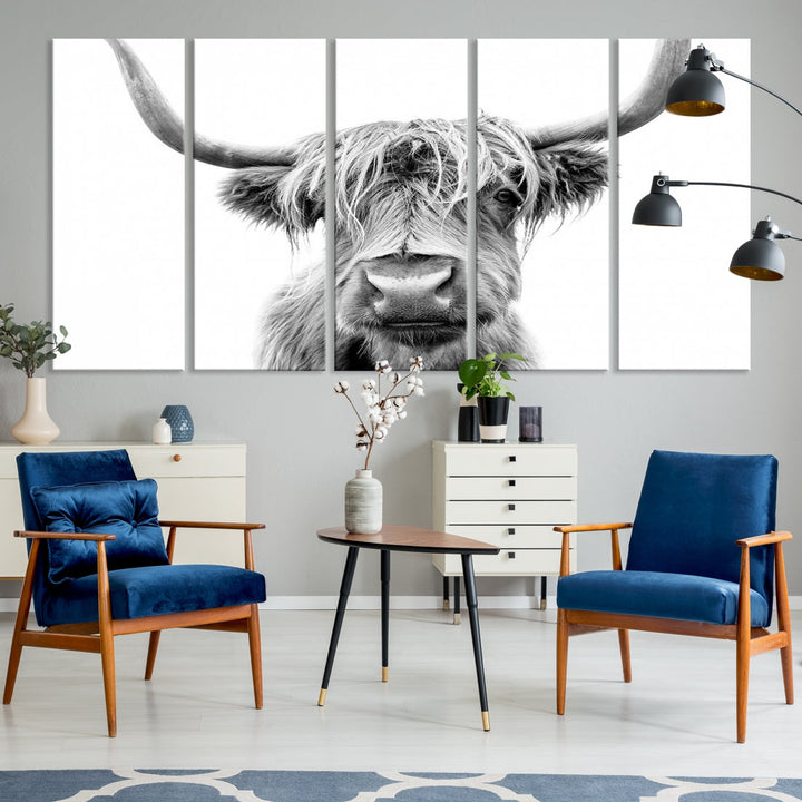 Highland Cow Canvas Wall Art Farmhouse Decor Cow Black White Print Rustic Wall Decor Animals Painting Scottish Cow Wall