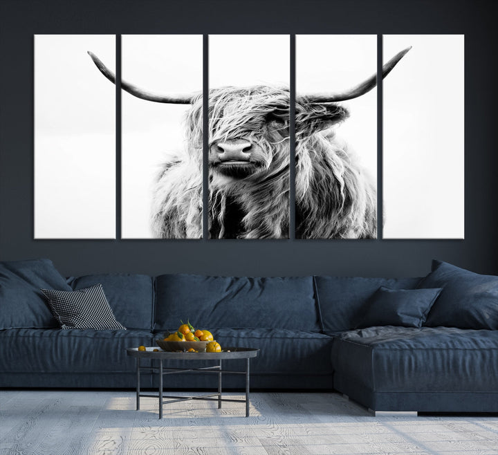 Highland Cow Canvas Wall Art Farmhouse Decor Cow Black White Print Rustic Wall Decor Animals Painting Scottish Cow Wall