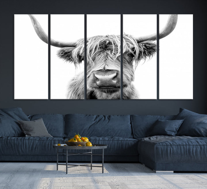 Highland Cow Canvas Wall Art Farmhouse Decor Cow Black White Print Rustic Wall Decor Animals Painting Scottish Cow Wall