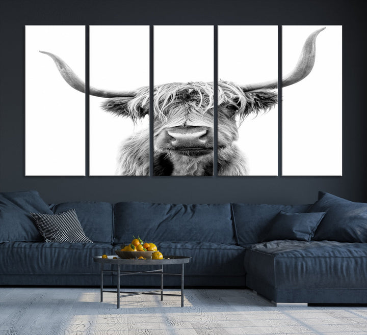 Highland Cow Canvas Wall Art Farmhouse Decor Cow Black White Print Rustic Wall Decor Animals Painting Scottish Cow Wall