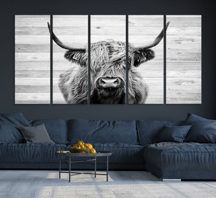 Highland Cow Canvas Wall Art Farmhouse Decor Cow Black White Print Rustic Wall Decor Animals Painting Scottish Cow Wall