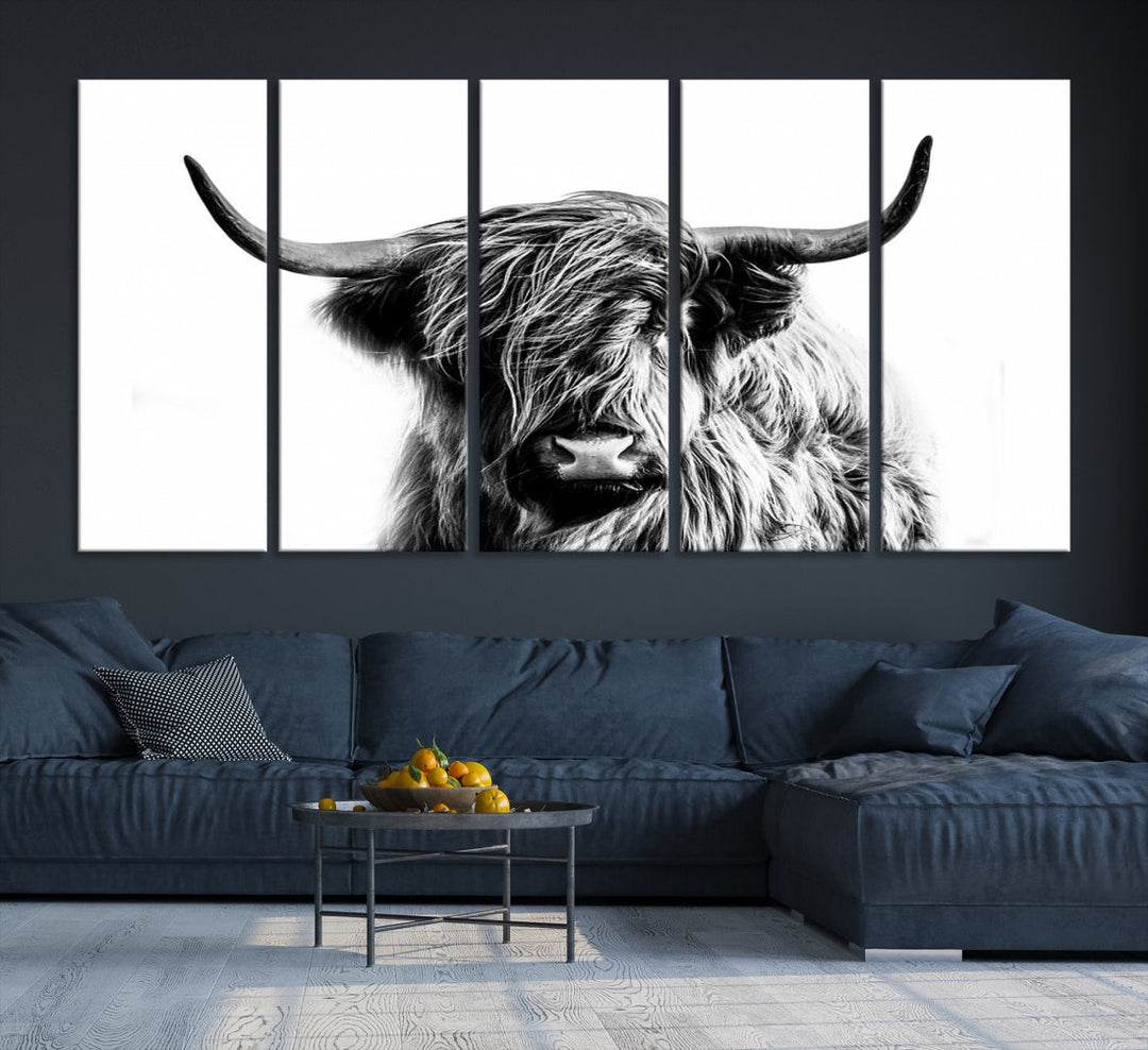 Highland Cow Canvas Wall Art Farmhouse Decor Cow Black White Print Rustic Wall Decor Animals Painting Scottish Cow Wall