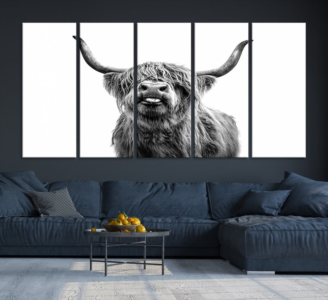 Highland Cow Canvas Wall Art Farmhouse Decor Cow Black White Print Rustic Wall Decor Animals Painting Scottish Cow Wall