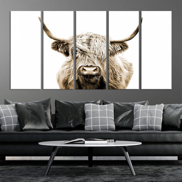 Highland Cow Canvas Wall Art Farmhouse Decor Cow Black White Print Rustic Wall Decor Animals Painting Scottish Cow Wall