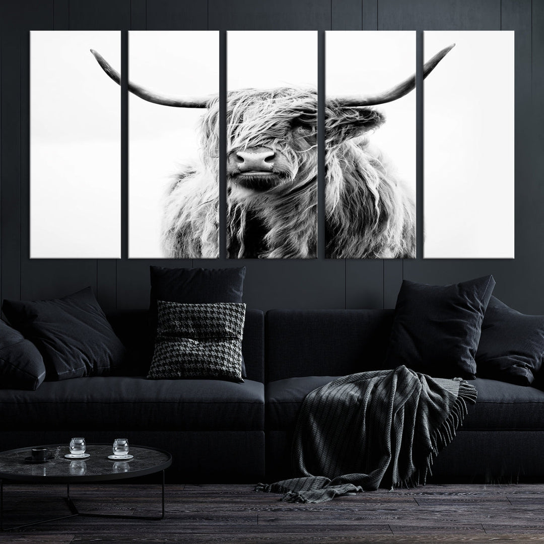 Highland Cow Canvas Wall Art Farmhouse Decor Cow Black White Print Rustic Wall Decor Animals Painting Scottish Cow Wall