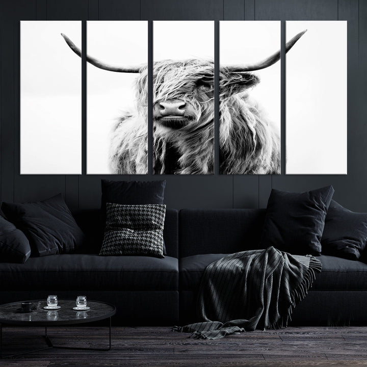 Highland Cow Canvas Wall Art Farmhouse Decor Cow Black White Print Rustic Wall Decor Animals Painting Scottish Cow Wall