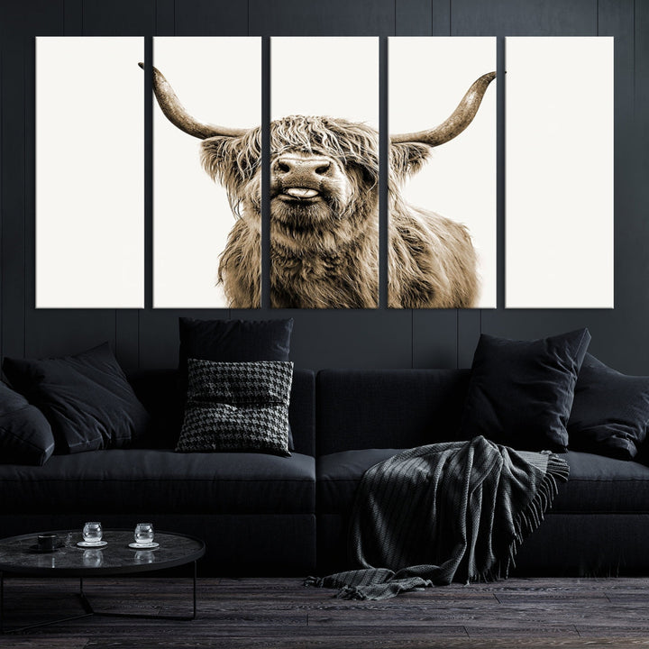 Highland Cow Canvas Wall Art Farmhouse Decor Cow Black White Print Rustic Wall Decor Animals Painting Scottish Cow Wall