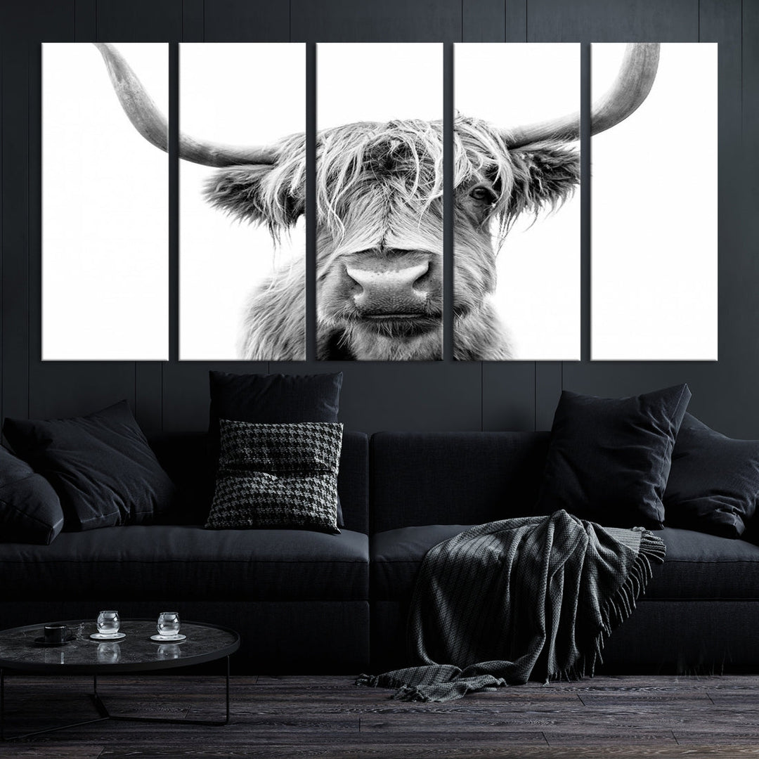 Highland Cow Canvas Wall Art Farmhouse Decor Cow Black White Print Rustic Wall Decor Animals Painting Scottish Cow Wall