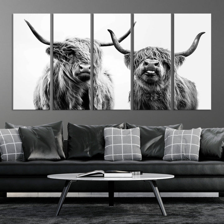 Highland Cow Canvas Wall Art Farmhouse Decor Cow Black White Print Rustic Wall Decor Animals Painting Scottish Cow Wall