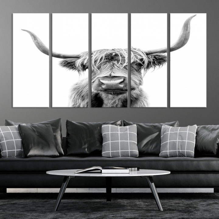 Highland Cow Canvas Wall Art Farmhouse Decor Cow Black White Print Rustic Wall Decor Animals Painting Scottish Cow Wall