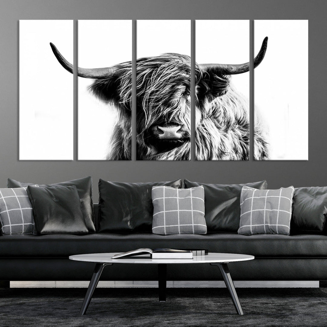 Highland Cow Canvas Wall Art Farmhouse Decor Cow Black White Print Rustic Wall Decor Animals Painting Scottish Cow Wall