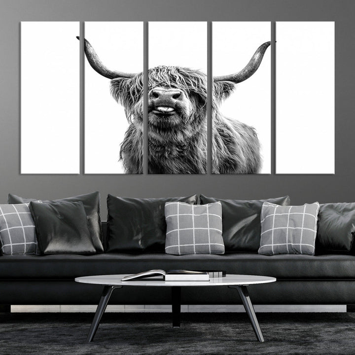 Highland Cow Canvas Wall Art Farmhouse Decor Cow Black White Print Rustic Wall Decor Animals Painting Scottish Cow Wall