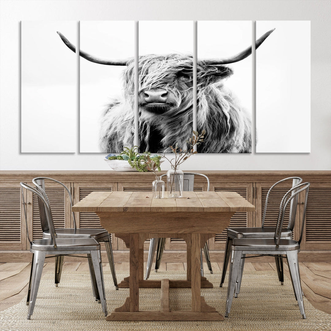 Highland Cow Canvas Wall Art Farmhouse Decor Cow Black White Print Rustic Wall Decor Animals Painting Scottish Cow Wall