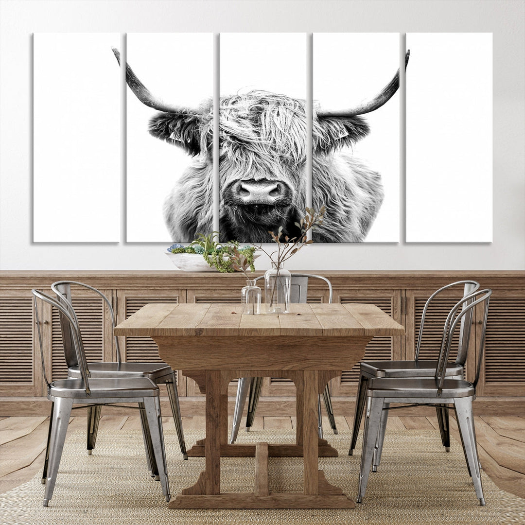 Highland Cow Canvas Wall Art Farmhouse Decor Cow Black White Print Rustic Wall Decor Animals Painting Scottish Cow Wall