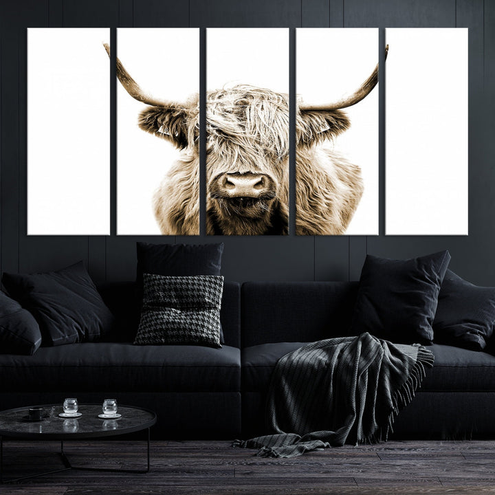 Highland Cow Canvas Wall Art Farmhouse Decor Cow Black White Print Rustic Wall Decor Animals Painting Scottish Cow Wall