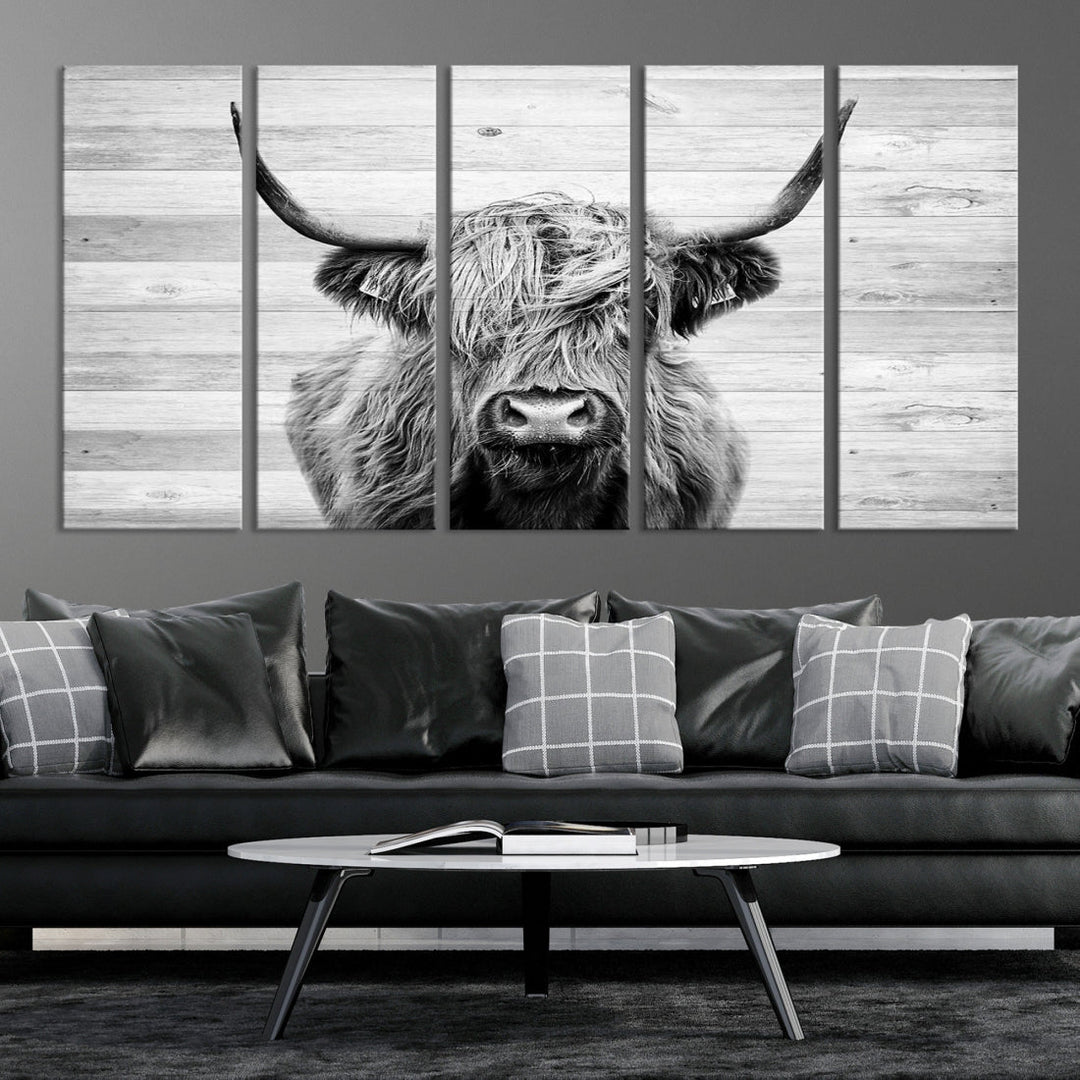 Highland Cow Canvas Wall Art Farmhouse Decor Cow Black White Print Rustic Wall Decor Animals Painting Scottish Cow Wall