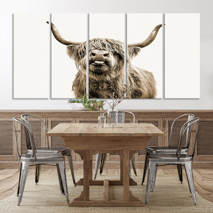 Highland Cow Canvas Wall Art Farmhouse Decor Cow Black White Print Rustic Wall Decor Animals Painting Scottish Cow Wall